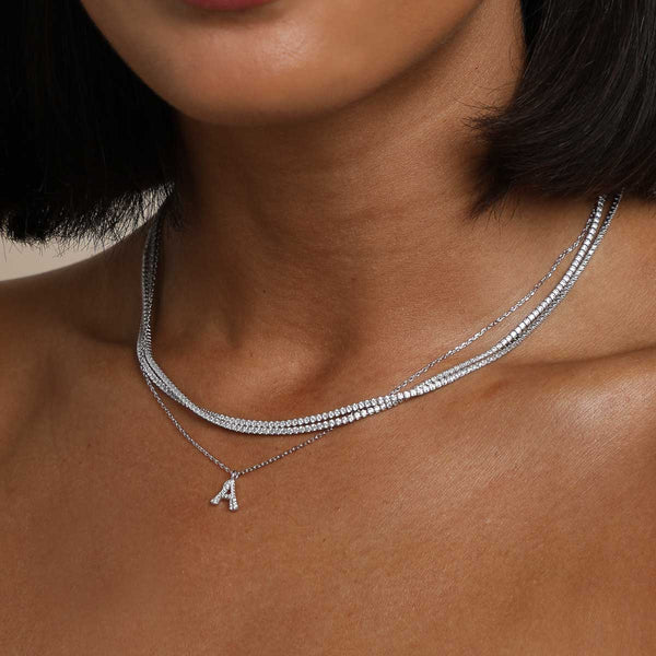 Astrid & Miyu A Initial Pavé Pendant Necklace In Silver