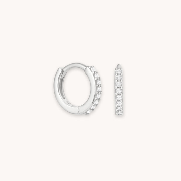astrid & miyu April Birthstone Huggies in Silver with Clear CZ