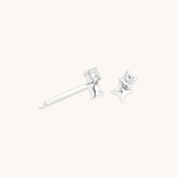 astrid & miyu April White Topaz Birthstone Earrings in Solid White Gold