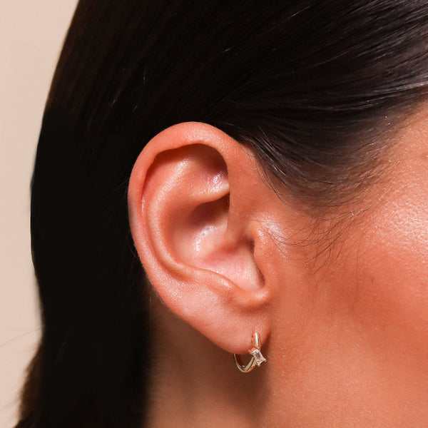 Astrid & Miyu Baguette Piercing Hoop In Solid Gold