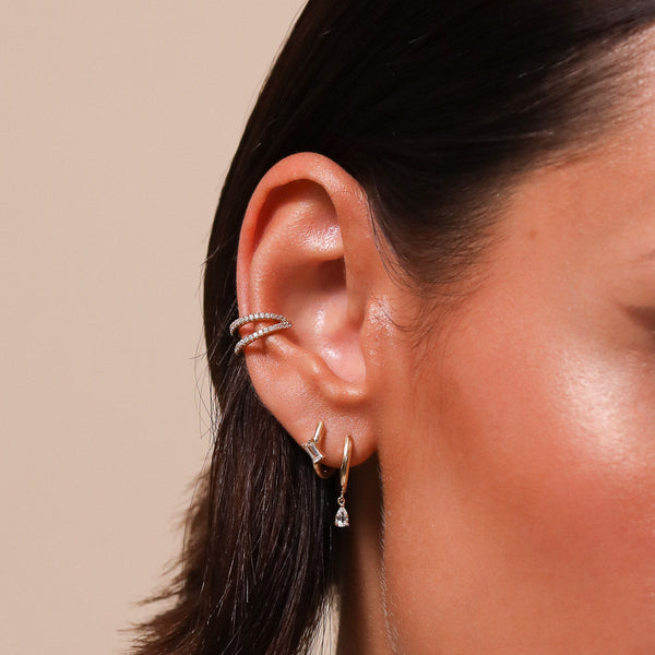 Astrid & Miyu Baguette Piercing Hoop In Solid Gold