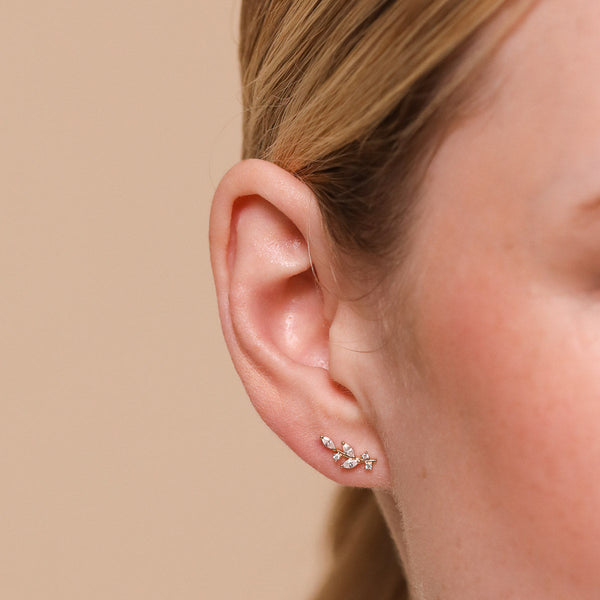 Astrid & Miyu Botanical Piercing Stud In Solid Gold