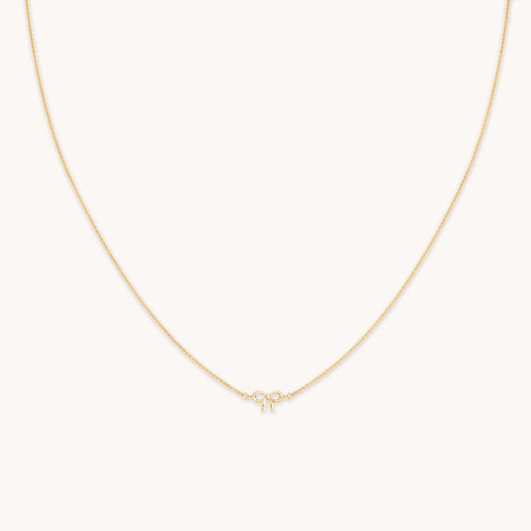 astrid & miyu Bow Charm Necklace in Solid Gold