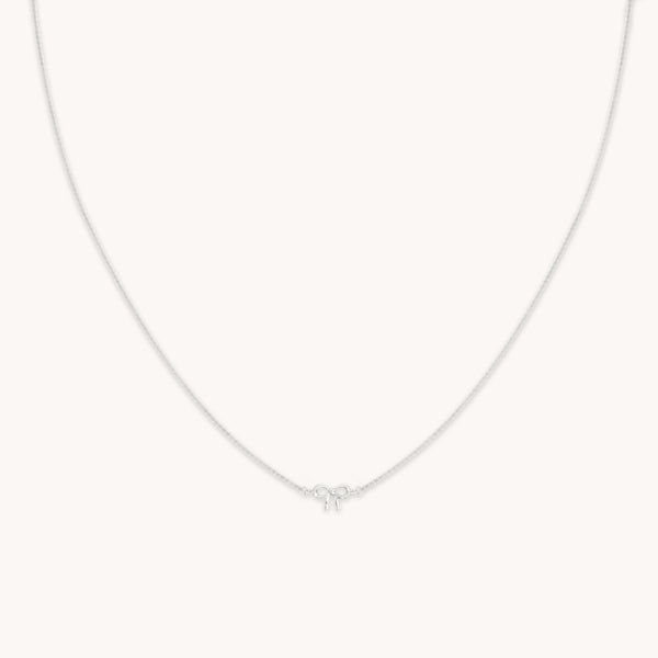 astrid & miyu Bow Charm Necklace in Solid White Gold