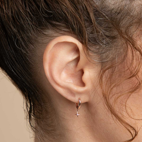 Astrid & Miyu Cosmic Star Charm Huggies In Rose Gold