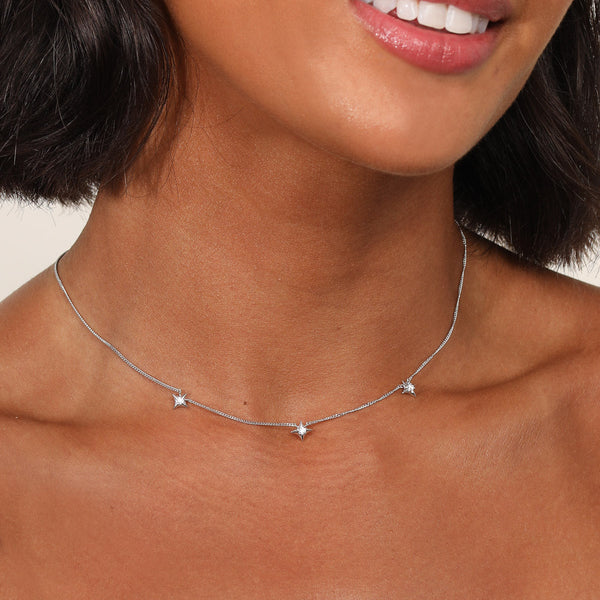 Astrid & Miyu Cosmic Star Charm Necklace In Silver