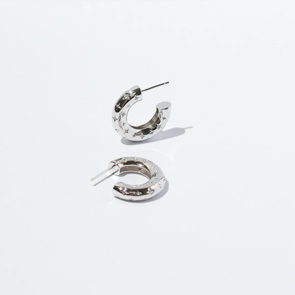 Astrid & Miyu Cosmic Star Dome Hoops In Silver