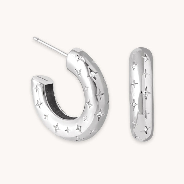 astrid & miyu Cosmic Star Dome Hoops in Silver