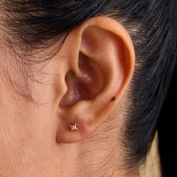 Astrid & Miyu Cosmic Star Gem Stud Earrings In Gold