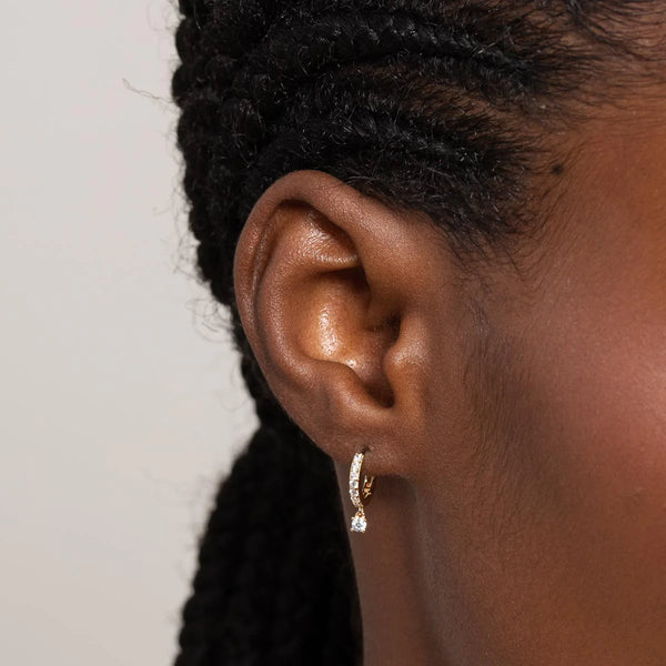 Astrid & Miyu Crystal Charm Huggies In Gold