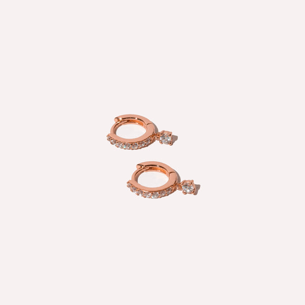 Astrid & Miyu Crystal Charm Huggies In Rose Gold