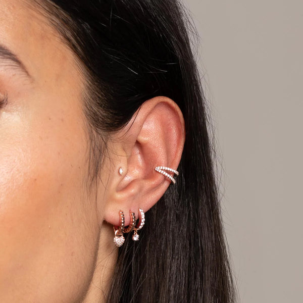 Astrid & Miyu Crystal Charm Huggies In Rose Gold