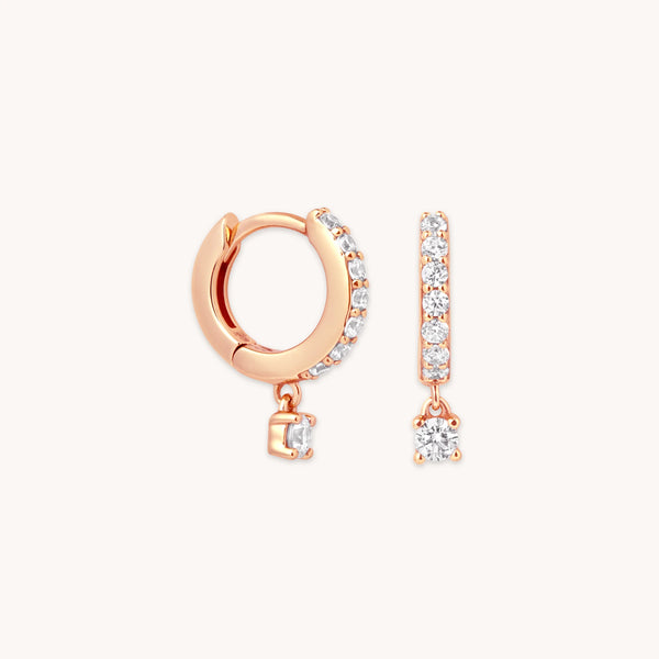 astrid & miyu Crystal Charm Huggies in Rose Gold