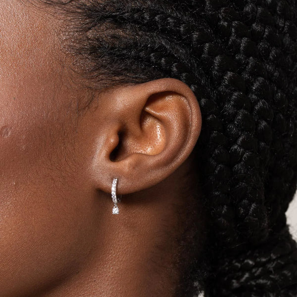 Astrid & Miyu Crystal Charm Huggies In Silver