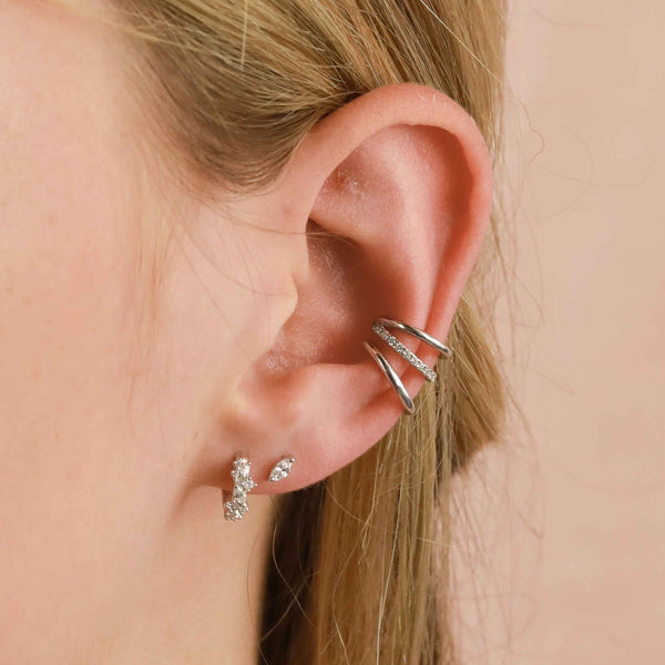 Astrid & Miyu Crystal Cluster Huggies In Silver