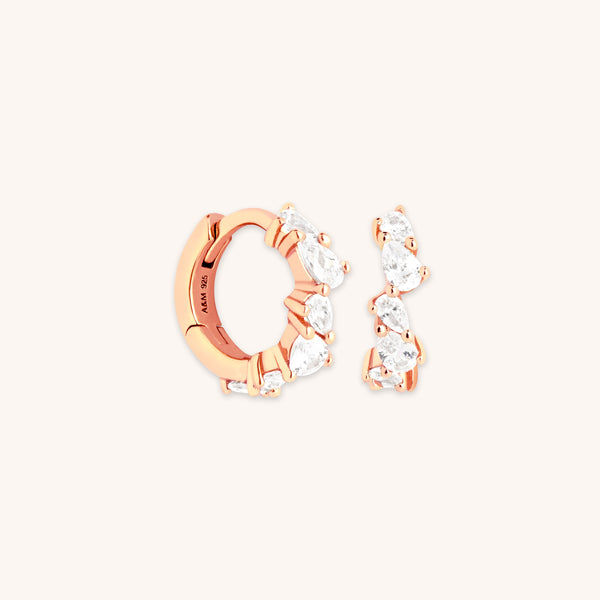 astrid & miyu Crystal Pear Huggies in Rose Gold