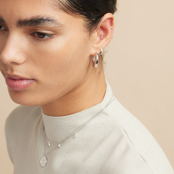 Astrid & Miyu Crystal Pear Huggies In Silver