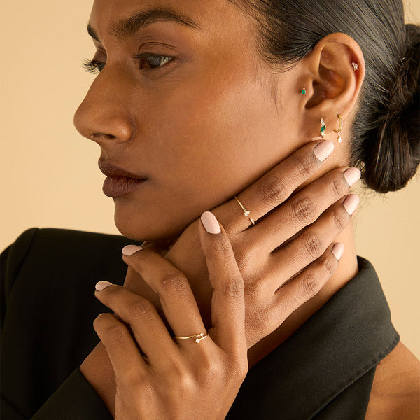 Astrid & Miyu Diamond Charm Huggies In Solid Gold