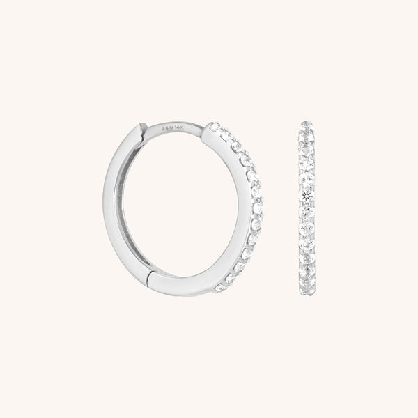 astrid & miyu Diamond Pavé Hoops in Solid White Gold