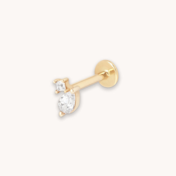 astrid & miyu Double Gem Piercing Stud in Solid Gold