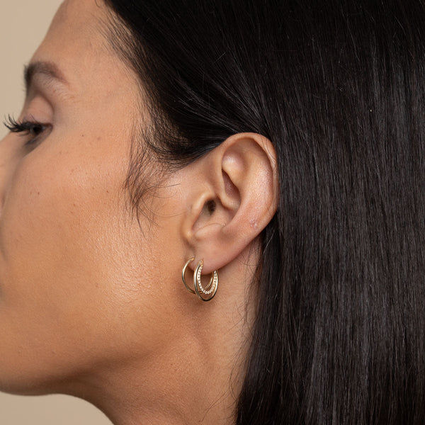 Astrid & Miyu Duo Topaz Hoops In Solid Gold