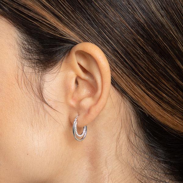 Astrid & Miyu Duo Topaz Hoops In Solid White Gold