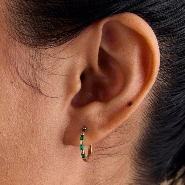 Astrid & Miyu Emerald Baguette Hoops In Solid Gold