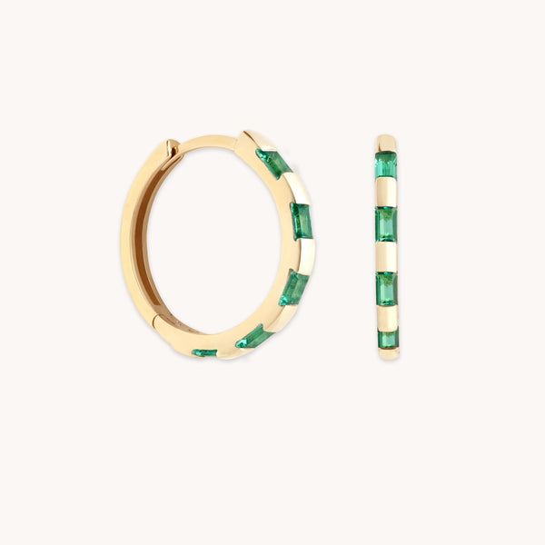 astrid & miyu Emerald Baguette Hoops in Solid Gold