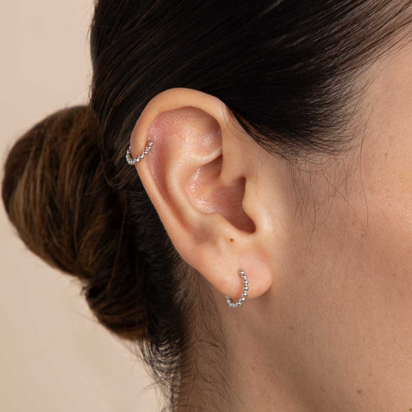 Astrid & Miyu Essential Beaded Hoop In Silver