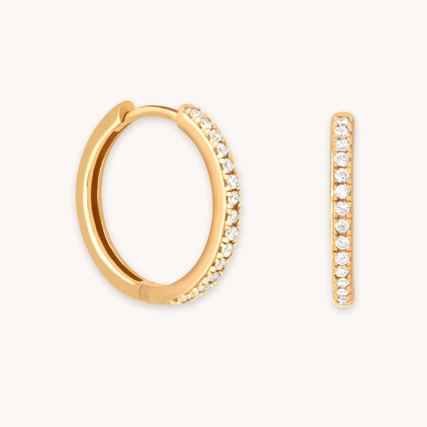 astrid & miyu Essential Crystal Medium Hoops in Gold