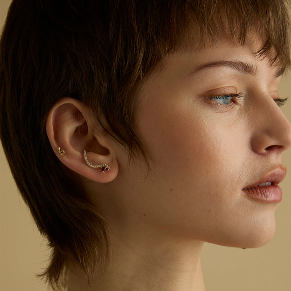 Astrid & Miyu Garnet Serpent Climber Studs In Gold