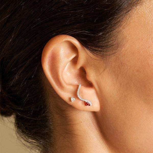 Astrid & Miyu Garnet Serpent Climber Studs In Silver