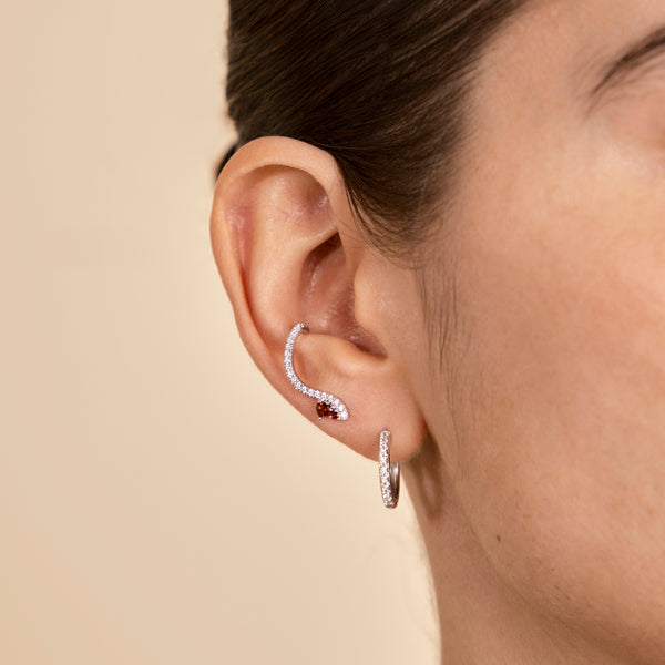 Astrid & Miyu Garnet Serpent Climber Studs In Silver