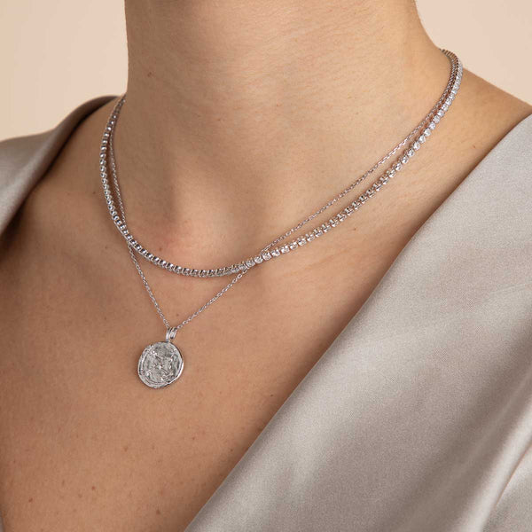 Astrid & Miyu Gleam Tennis Chain Necklace In Silver