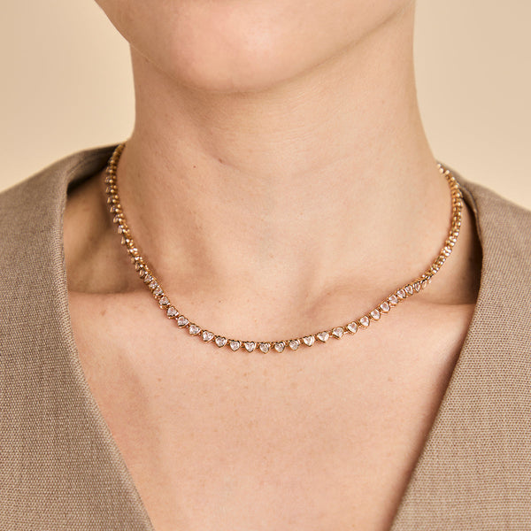 Astrid & Miyu Heart Bezel Tennis Necklace In Gold