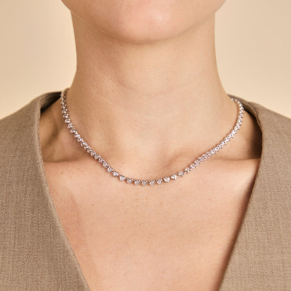Astrid & Miyu Heart Bezel Tennis Necklace In Silver