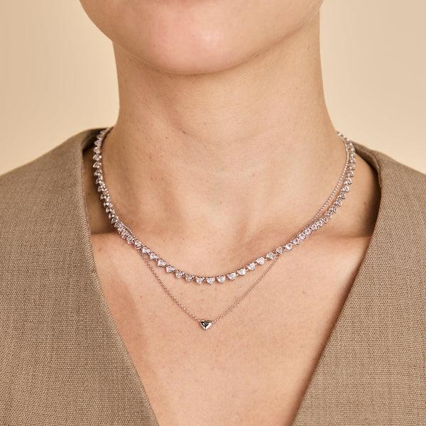 Astrid & Miyu Heart Bezel Tennis Necklace In Silver