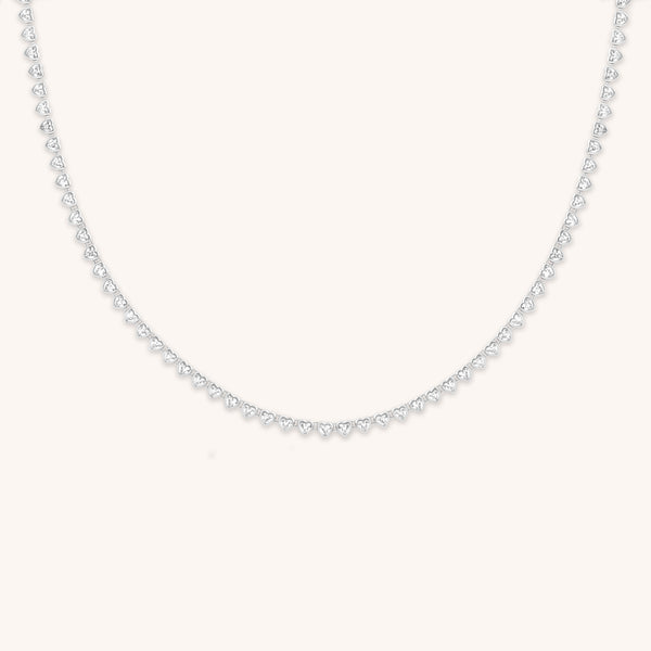 astrid & miyu Heart Bezel Tennis Necklace in Silver