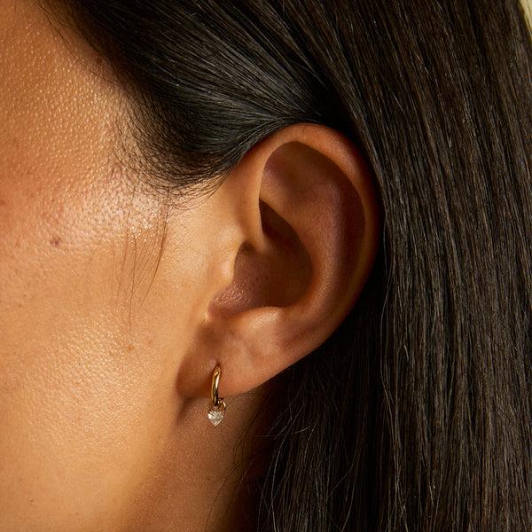 Astrid & Miyu Heart Crystal Charm Huggies In Gold