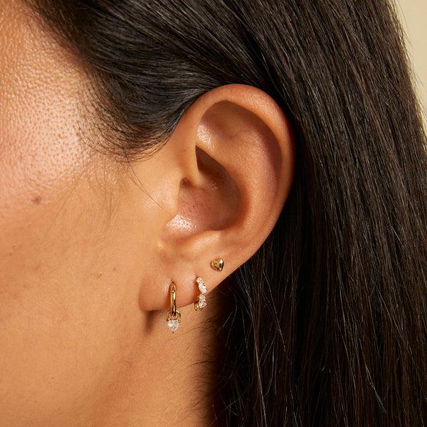 Astrid & Miyu Heart Crystal Charm Huggies In Gold