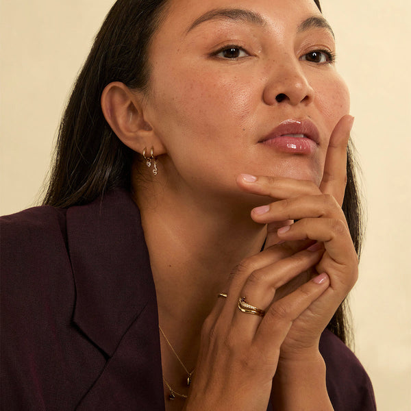 Astrid & Miyu Heart Crystal Charm Huggies In Gold