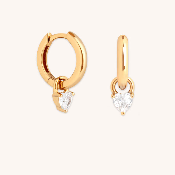astrid & miyu Heart Crystal Charm Huggies in Gold
