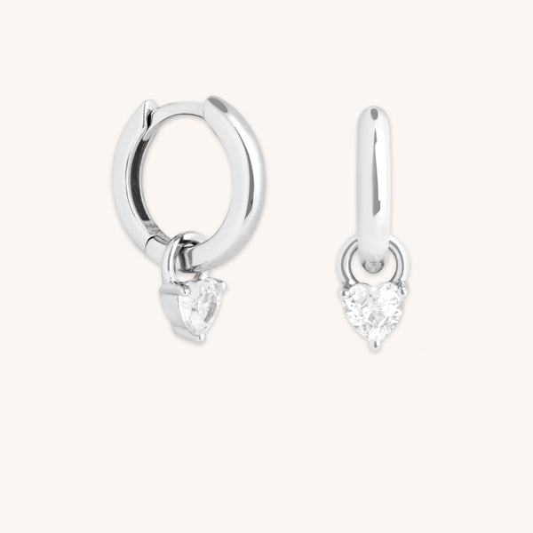 astrid & miyu Heart Crystal Charm Huggies in Silver