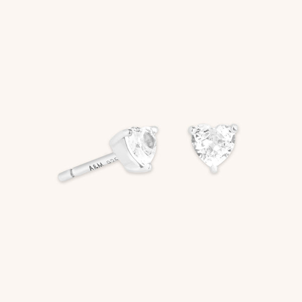 astrid & miyu Heart Crystal Studs in Silver