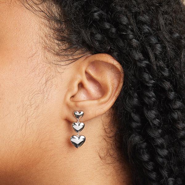 Astrid & Miyu Heart Drop Stud Earrings In Silver