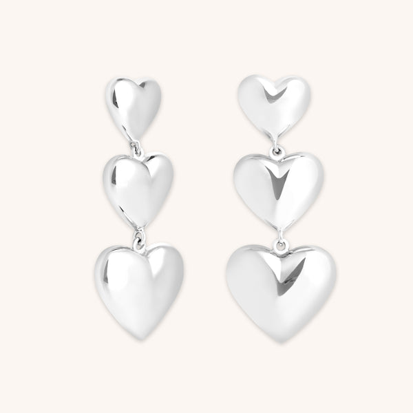 astrid & miyu Heart Drop Stud Earrings in Silver