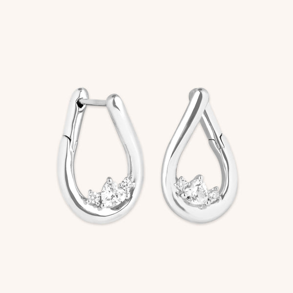 astrid & miyu Hidden Heart Molten Hoops in Silver