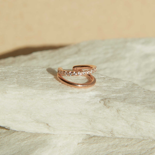 Astrid & Miyu Illusion Crystal Ear Cuff In Rose Gold