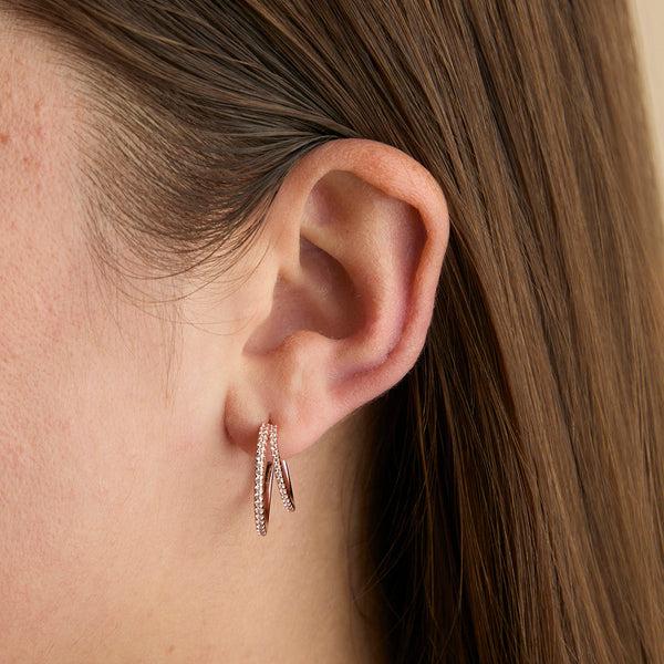 Astrid & Miyu Illusion Crystal Hoops In Rose Gold