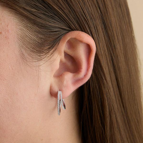 Astrid & Miyu Illusion Crystal Hoops In Silver